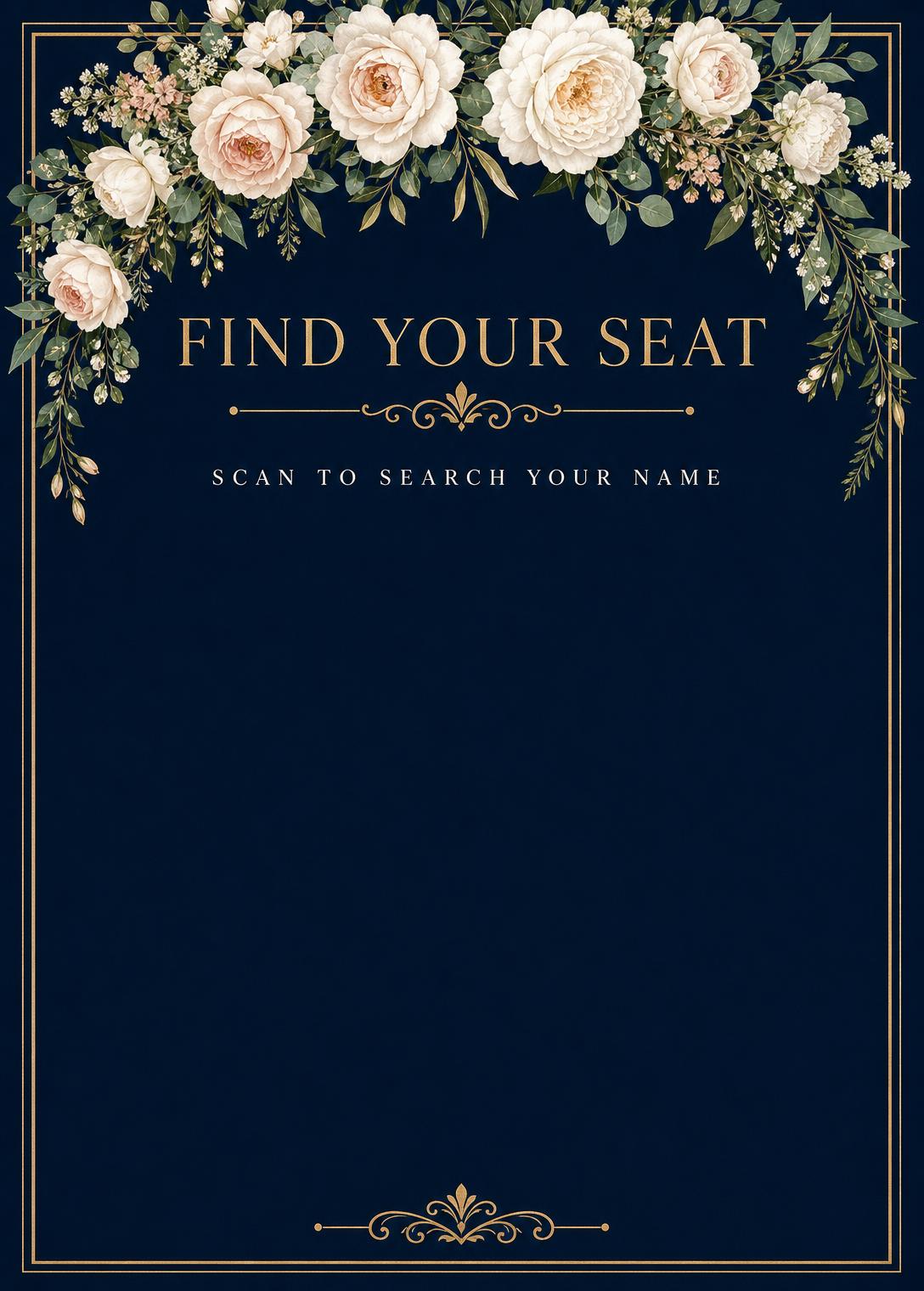 Classic Navy Seating wedding QR sign template